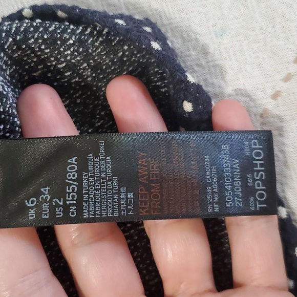 TOPSHOP NAVY BLUE POLKA MINI SKIRT WITH ACCENT ZIPPER - Picture 6 of 7